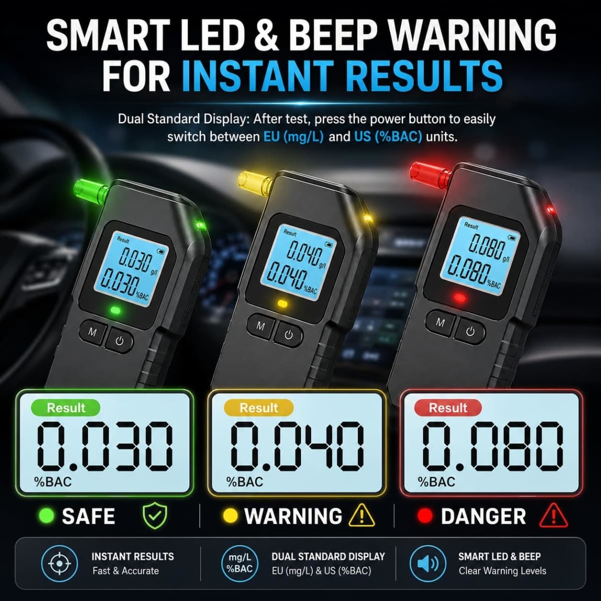 Breathalyzer, Upgraded Portable Professional High-Accuracy Breathalyzers for Alcohol with LCD Digital Display, Personal Alcohol Breathalyzer Tester for Home thumbnail 3