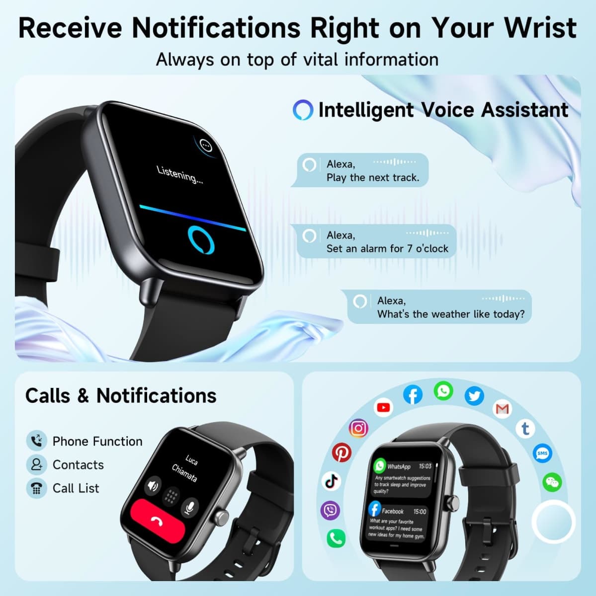 Smart Watches for Men Women, Alexa Built-in, 1.8" Smartwatch with Heart Rate/SpO2/Sleep/Stress, IP68 Waterproof Fitness Tracker with Bluetooth Call (Answer/Make), 101+ Sports Modes, for Android iPhone thumbnail 2