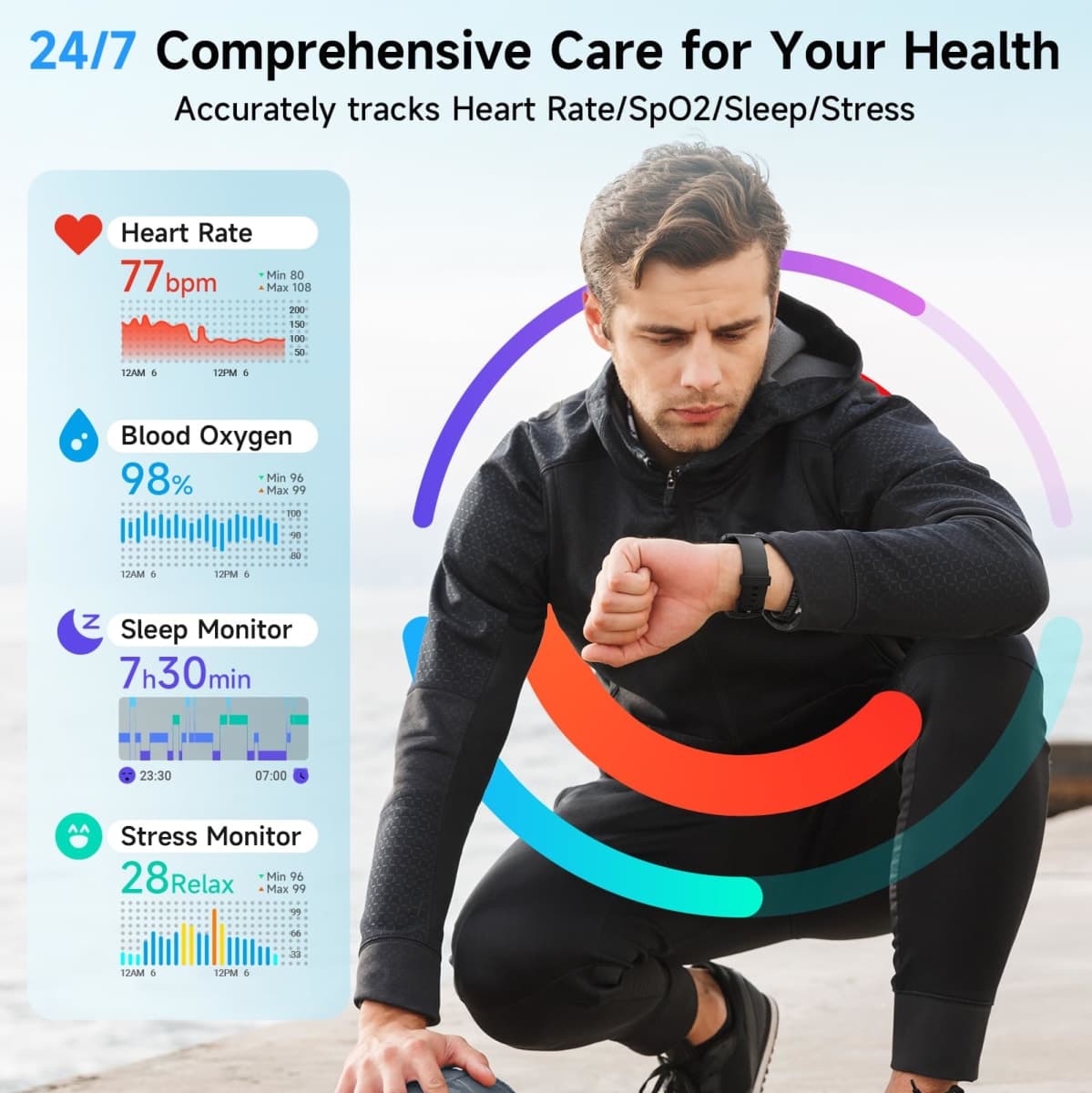Smart Watches for Men Women, Alexa Built-in, 1.8" Smartwatch with Heart Rate/SpO2/Sleep/Stress, IP68 Waterproof Fitness Tracker with Bluetooth Call (Answer/Make), 101+ Sports Modes, for Android iPhone thumbnail 3