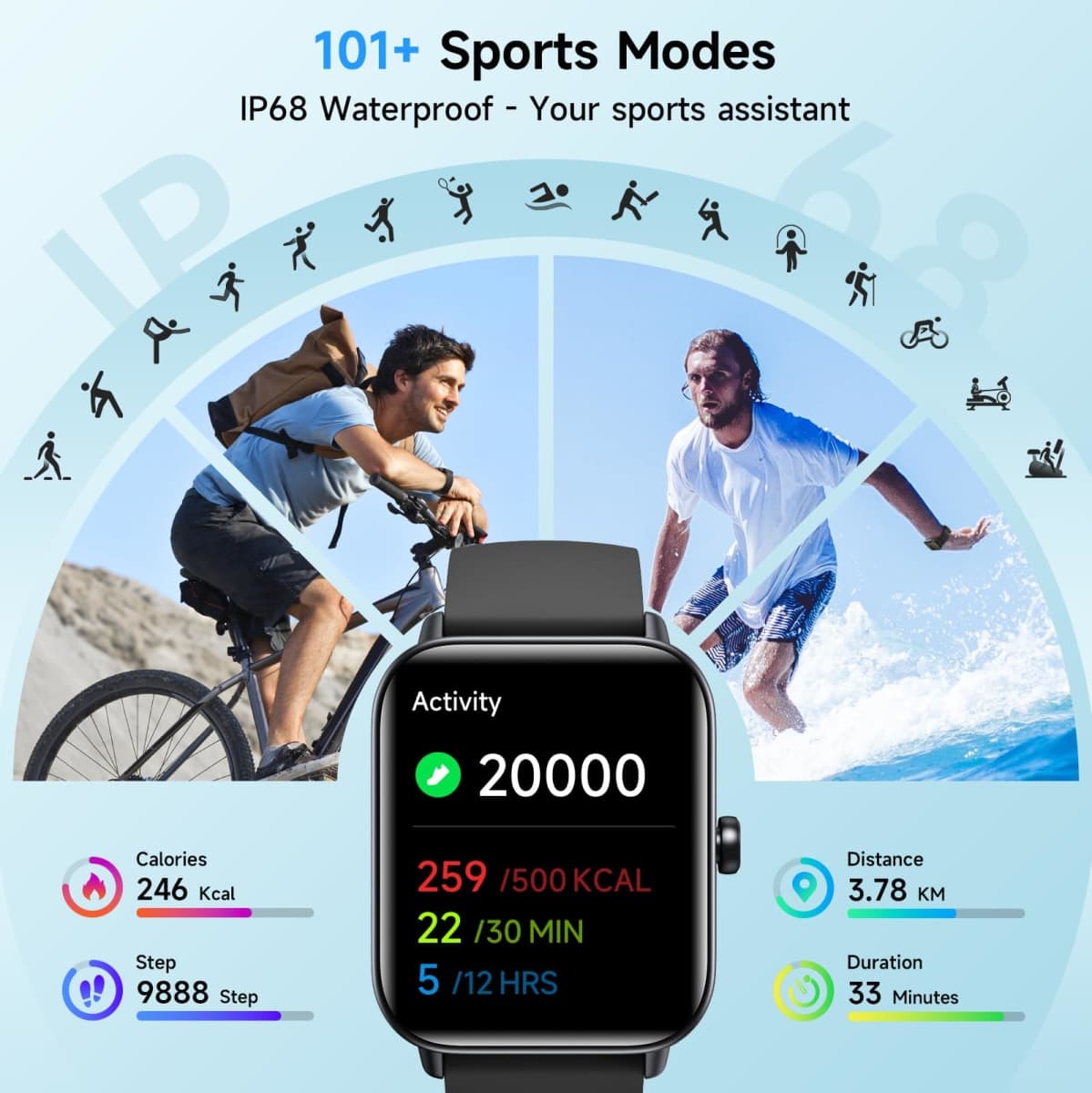 Smart Watches for Men Women, Alexa Built-in, 1.8" Smartwatch with Heart Rate/SpO2/Sleep/Stress, IP68 Waterproof Fitness Tracker with Bluetooth Call (Answer/Make), 101+ Sports Modes, for Android iPhone thumbnail 4