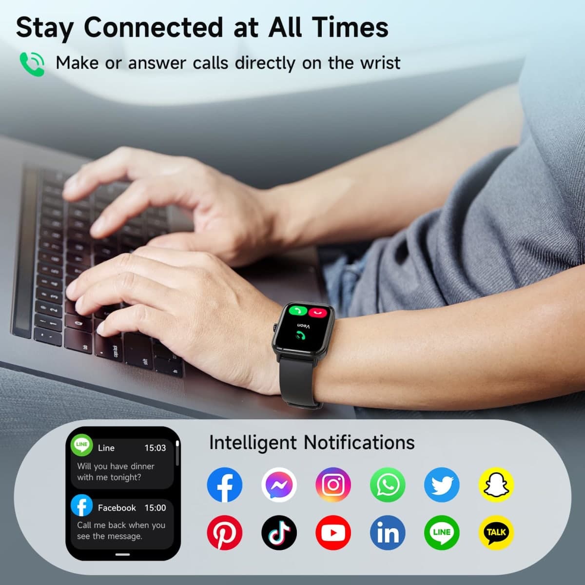 Smart Watches for Men Women, Alexa Built-in, 1.8" Smartwatch with Heart Rate/SpO2/Sleep/Stress, IP68 Waterproof Fitness Tracker with Bluetooth Call (Answer/Make), 101+ Sports Modes, for Android iPhone thumbnail 5
