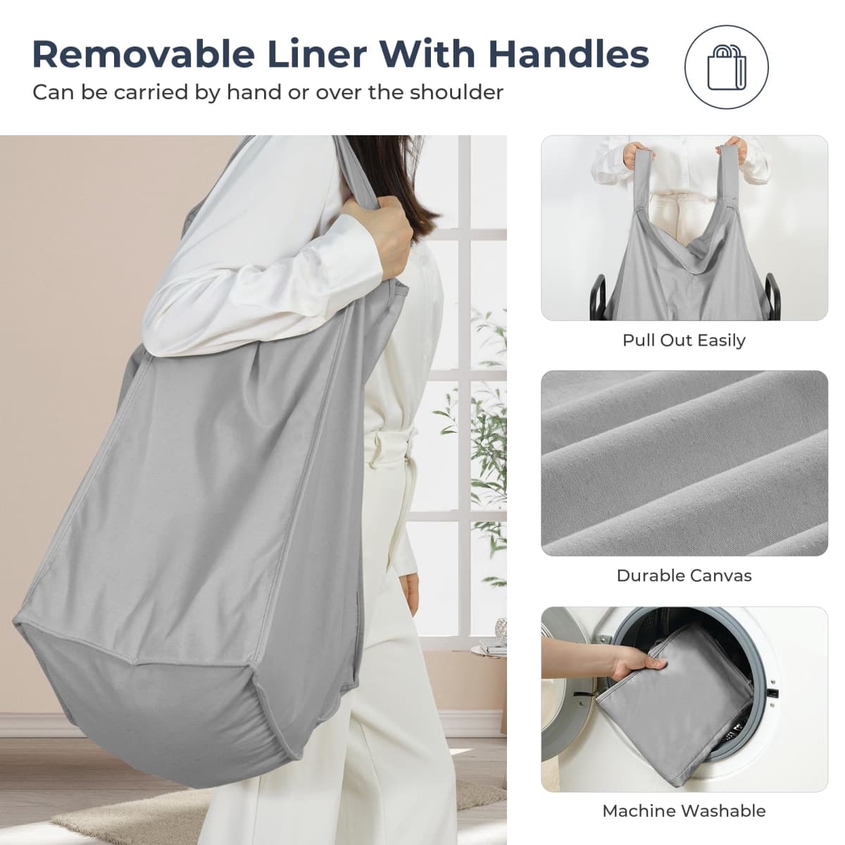 STO STO Laundry Hamper 2 Section, 100L Rolling Laundry Sorter Cart with Removable and Washable Liner Bag, Clothes Hamper with Wheels and Metal Handle for Laundry Room and Bedroom, Gray thumbnail 4
