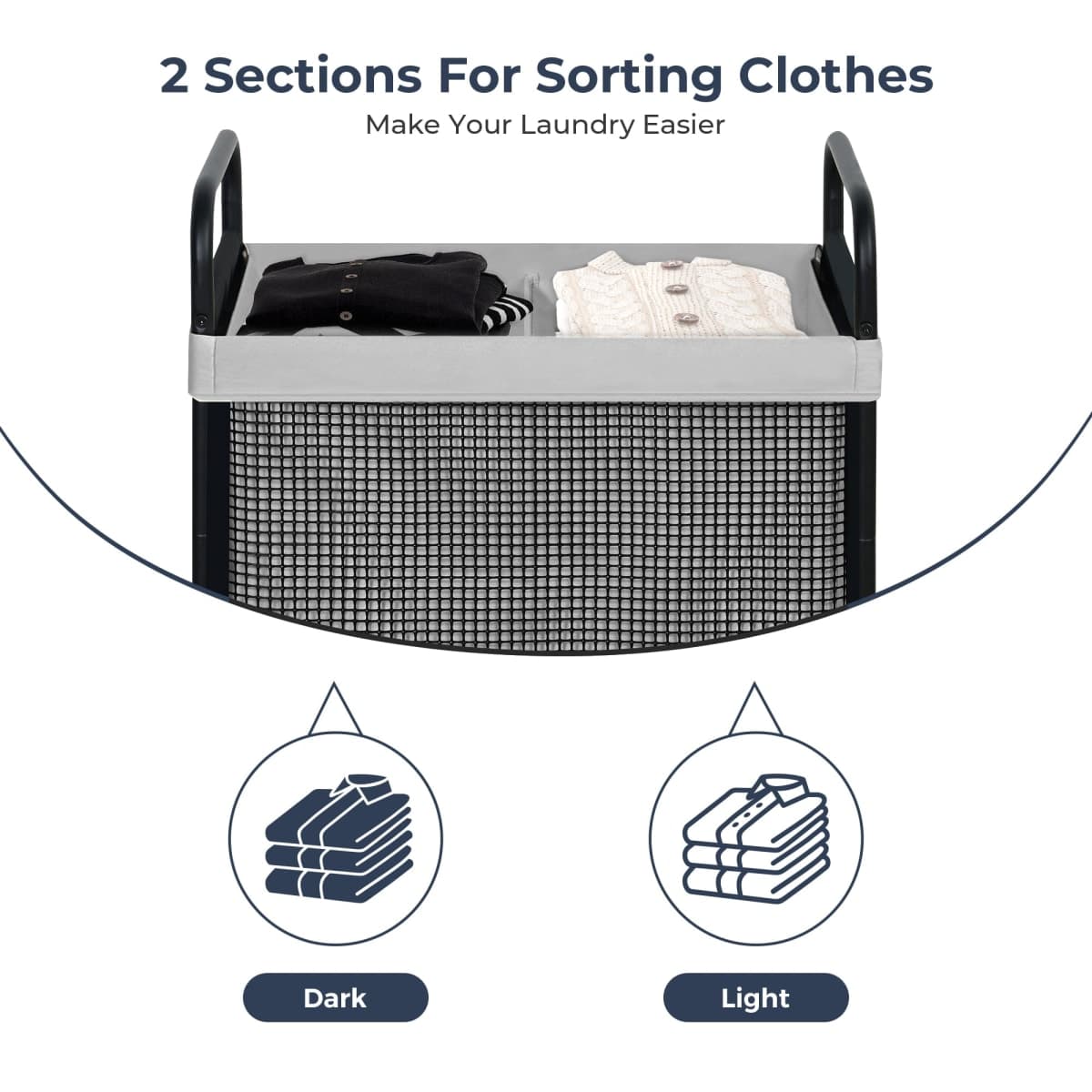 STO STO Laundry Hamper 2 Section, 100L Rolling Laundry Sorter Cart with Removable and Washable Liner Bag, Clothes Hamper with Wheels and Metal Handle for Laundry Room and Bedroom, Gray thumbnail 5