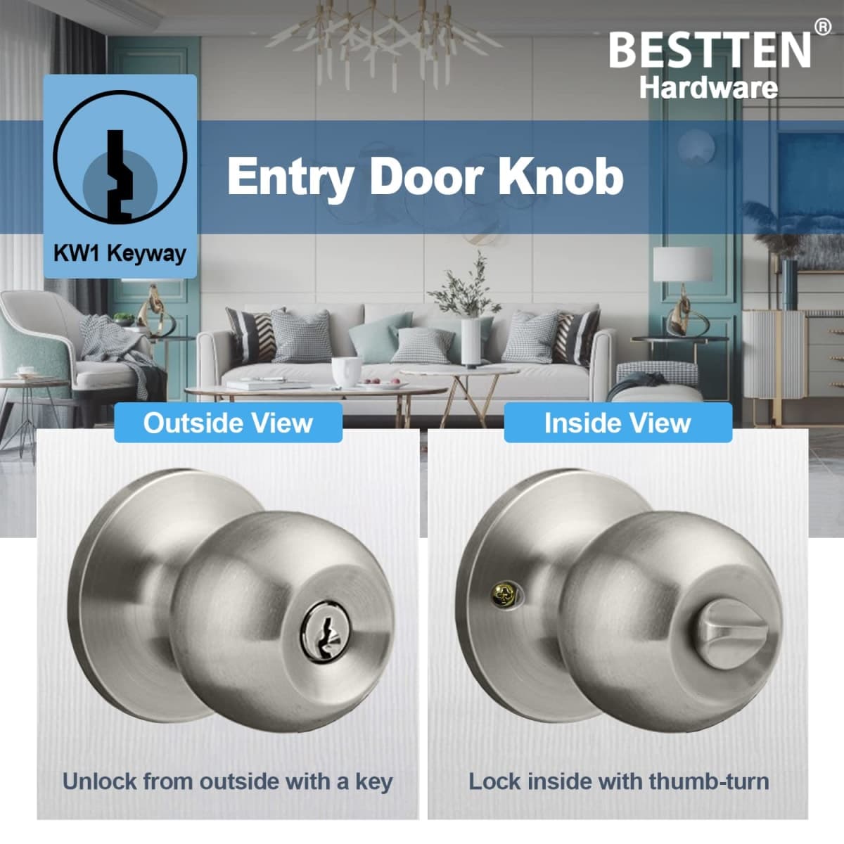 Satin Nickel Keyed Entry Door Knob thumbnail 3