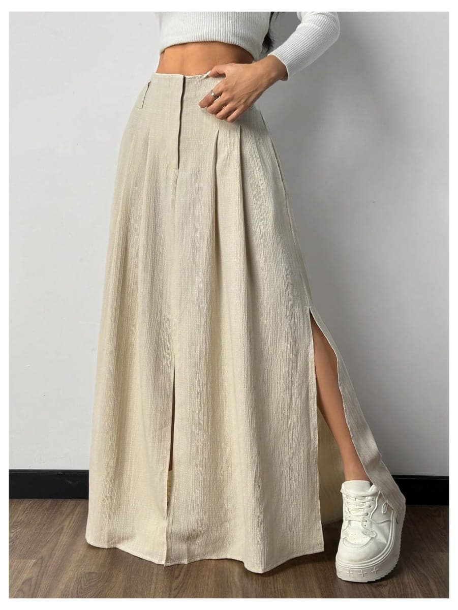Milumia Women's Casual High Waist Maxi Skirt with Slit Elegant Ruffle Flowy A Line Long Skirts, Apricot, Small thumbnail 2