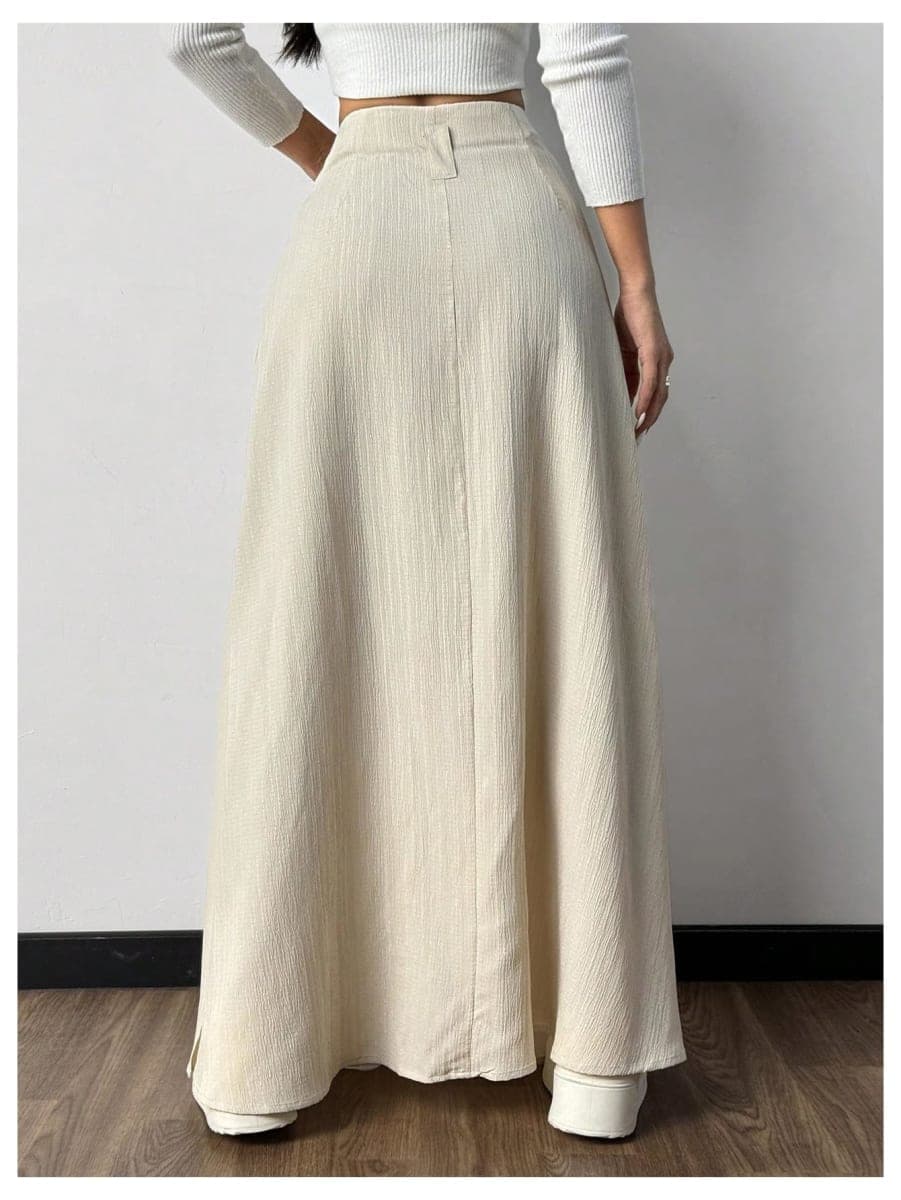 Milumia Women's Casual High Waist Maxi Skirt with Slit Elegant Ruffle Flowy A Line Long Skirts, Apricot, Small thumbnail 3