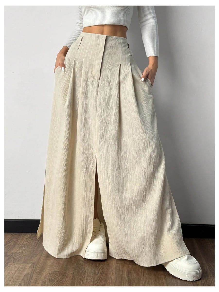 Milumia Women's Casual High Waist Maxi Skirt with Slit Elegant Ruffle Flowy A Line Long Skirts, Apricot, Small thumbnail 4