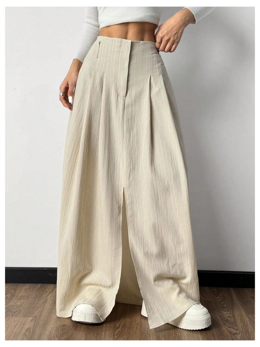 Milumia Women's Casual High Waist Maxi Skirt with Slit Elegant Ruffle Flowy A Line Long Skirts, Apricot, Small thumbnail 5