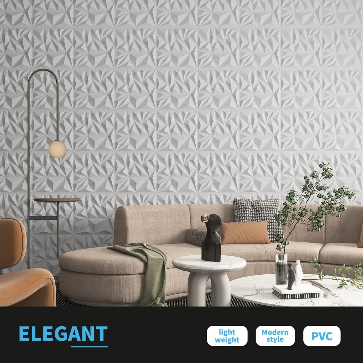 Art3d 3D Diamond Wall Panels White thumbnail 3