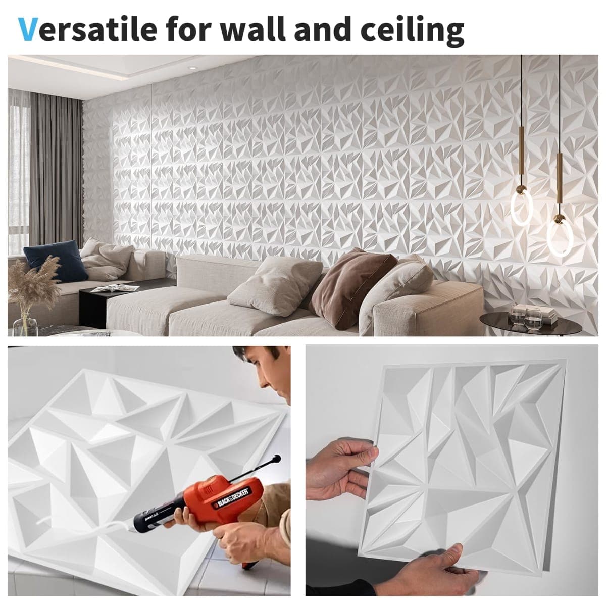 Art3d 3D Diamond Wall Panels White thumbnail 5