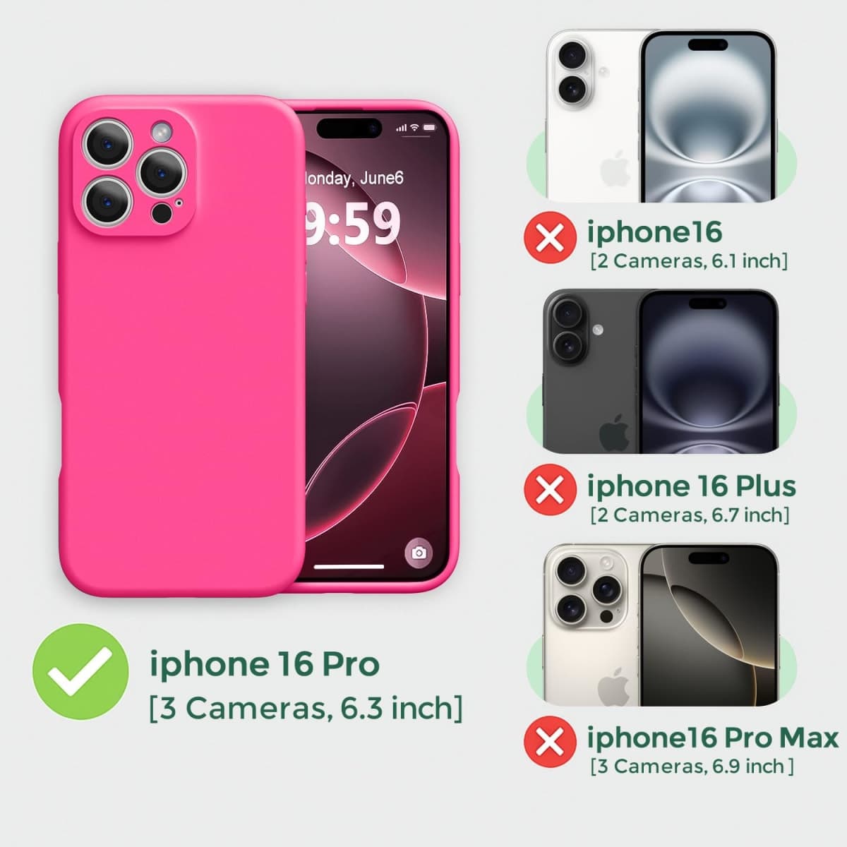 Ktele Magnetic for iPhone 16 Pro Case [Compatible with Magsafe] [Premium Silicone Satin-Smooth Touch] Slim Shockproof Anti-Scratch Microfiber Lining Case, 6.3 inch, Hot Pink thumbnail 2
