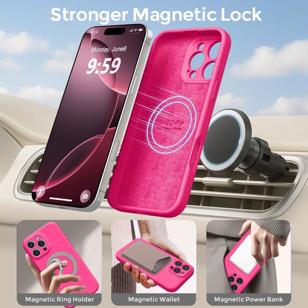 Ktele Magnetic for iPhone 16 Pro Case [Compatible with Magsafe] [Premium Silicone Satin-Smooth Touch] Slim Shockproof Anti-Scratch Microfiber Lining Case, 6.3 inch, Hot Pink thumbnail 3