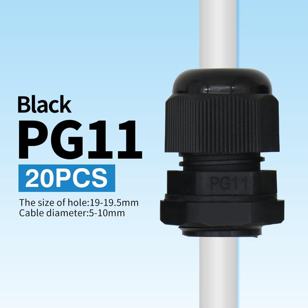 MAKERELE PG11 Cable Glands in Bag strain relief Plastic Cable Gland Waterproof IP68 Wire Glands Adjustable Locknut for 6.5mm-10.2mm Wire(20pcs)，Black, with Gaskets thumbnail 3