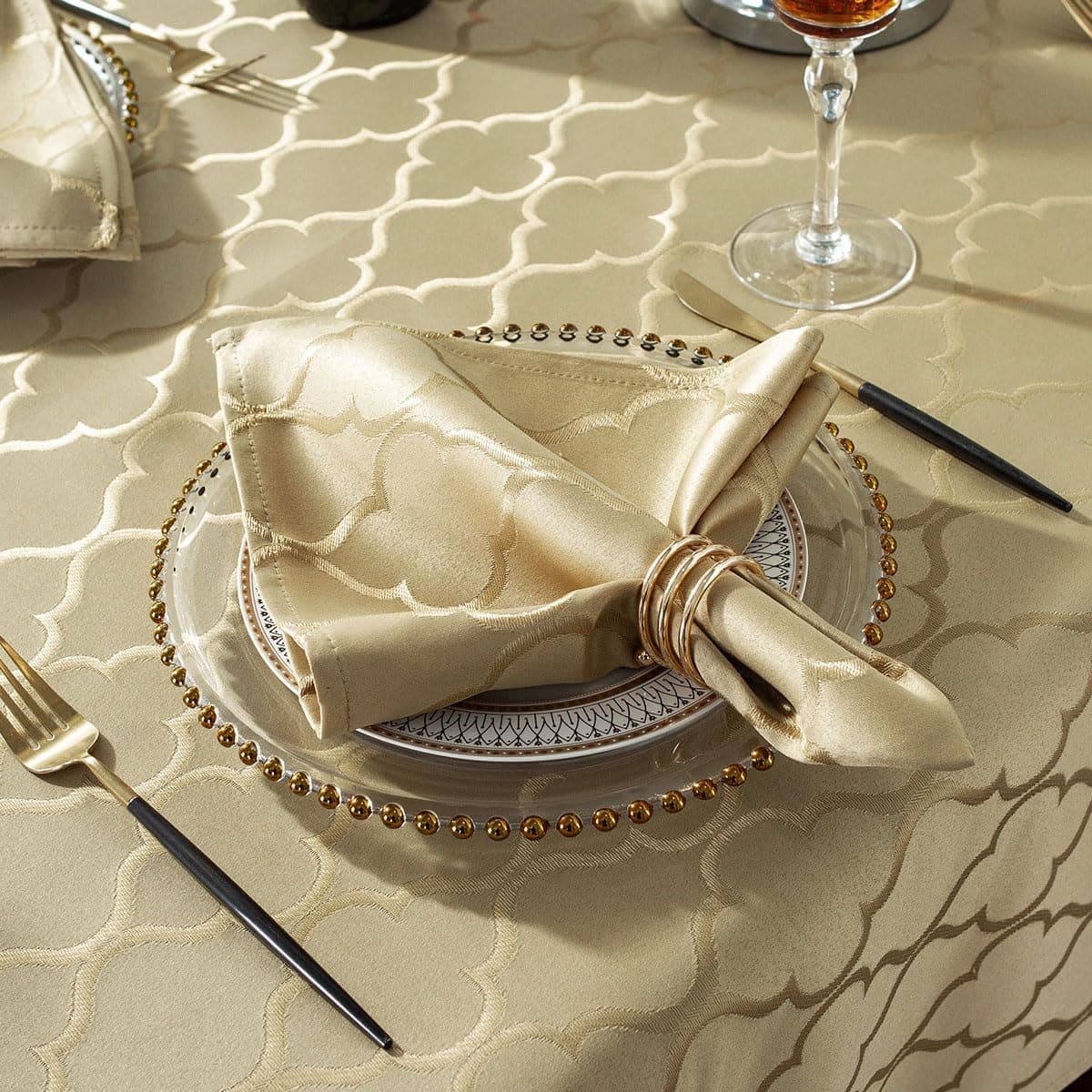 SASTYBALE Jacquard Christmas Tablecloth Flower Pattern Polyester Table Cloth Spill Proof Dust-Proof Table Cover for Kitchen Dining Tabletop Decoration (Rectangle, 60" x 102" (8-10 Seats),Gold) thumbnail 4