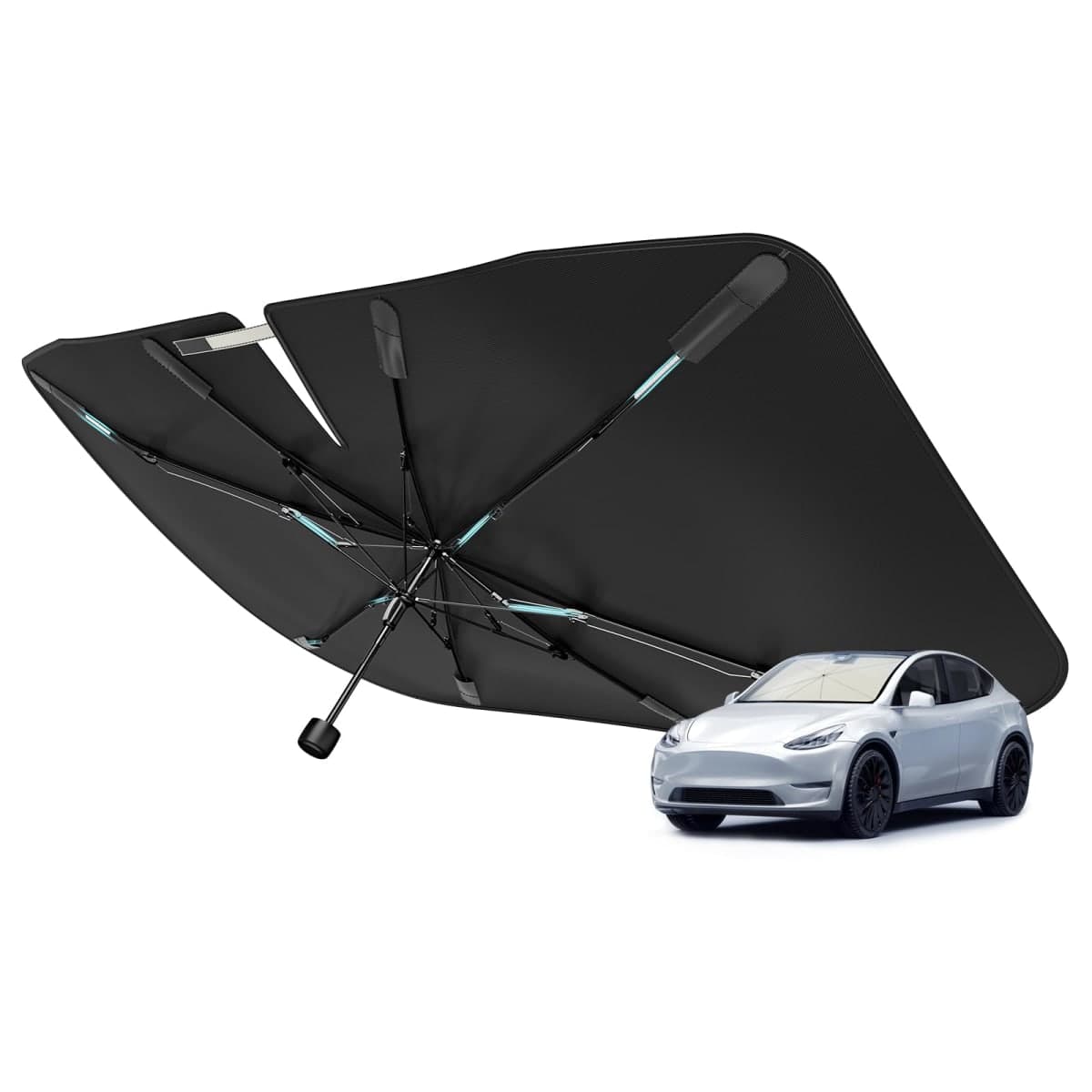 Nmoiss [2024 Upgrade] Sun Shade Umbrella for Car Windshield - [Newest Vinyl Coating] Protect Car from Sun Rays & Heat Damage Keep Cool and Protect Interior, Spring Structure Umbrella Edge Protect Interior, 145-24ZYS