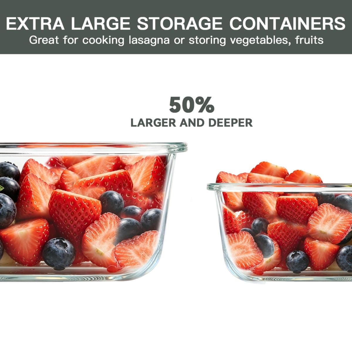 M MCIRCO 67.4oz(8.3 cup), 33.8oz(4.2 cup)& 18.6oz(2.1 cup) Extra Large Glass Food Storage Containers Set with Lids, 6 Pack Airtight Glass Storage Container for Microwave,Oven,Freezer Dishwasher thumbnail 3