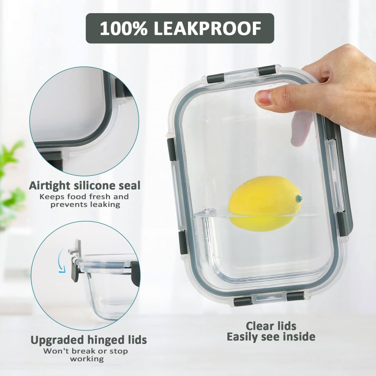 M MCIRCO 67.4oz(8.3 cup), 33.8oz(4.2 cup)& 18.6oz(2.1 cup) Extra Large Glass Food Storage Containers Set with Lids, 6 Pack Airtight Glass Storage Container for Microwave,Oven,Freezer Dishwasher thumbnail 4