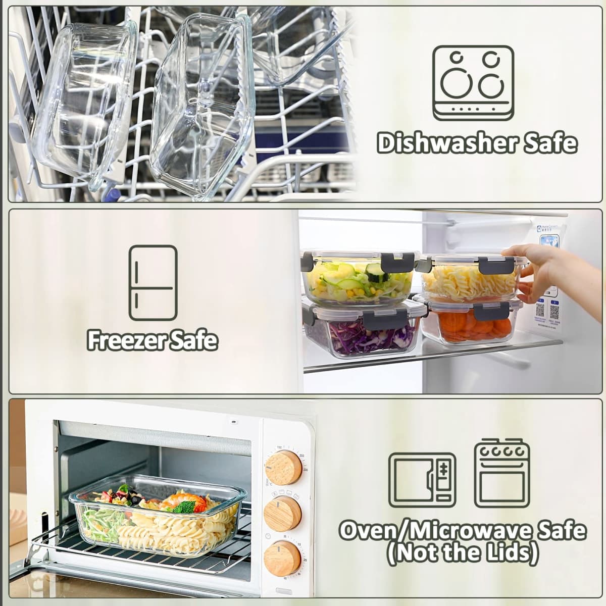 M MCIRCO 67.4oz(8.3 cup), 33.8oz(4.2 cup)& 18.6oz(2.1 cup) Extra Large Glass Food Storage Containers Set with Lids, 6 Pack Airtight Glass Storage Container for Microwave,Oven,Freezer Dishwasher thumbnail 5