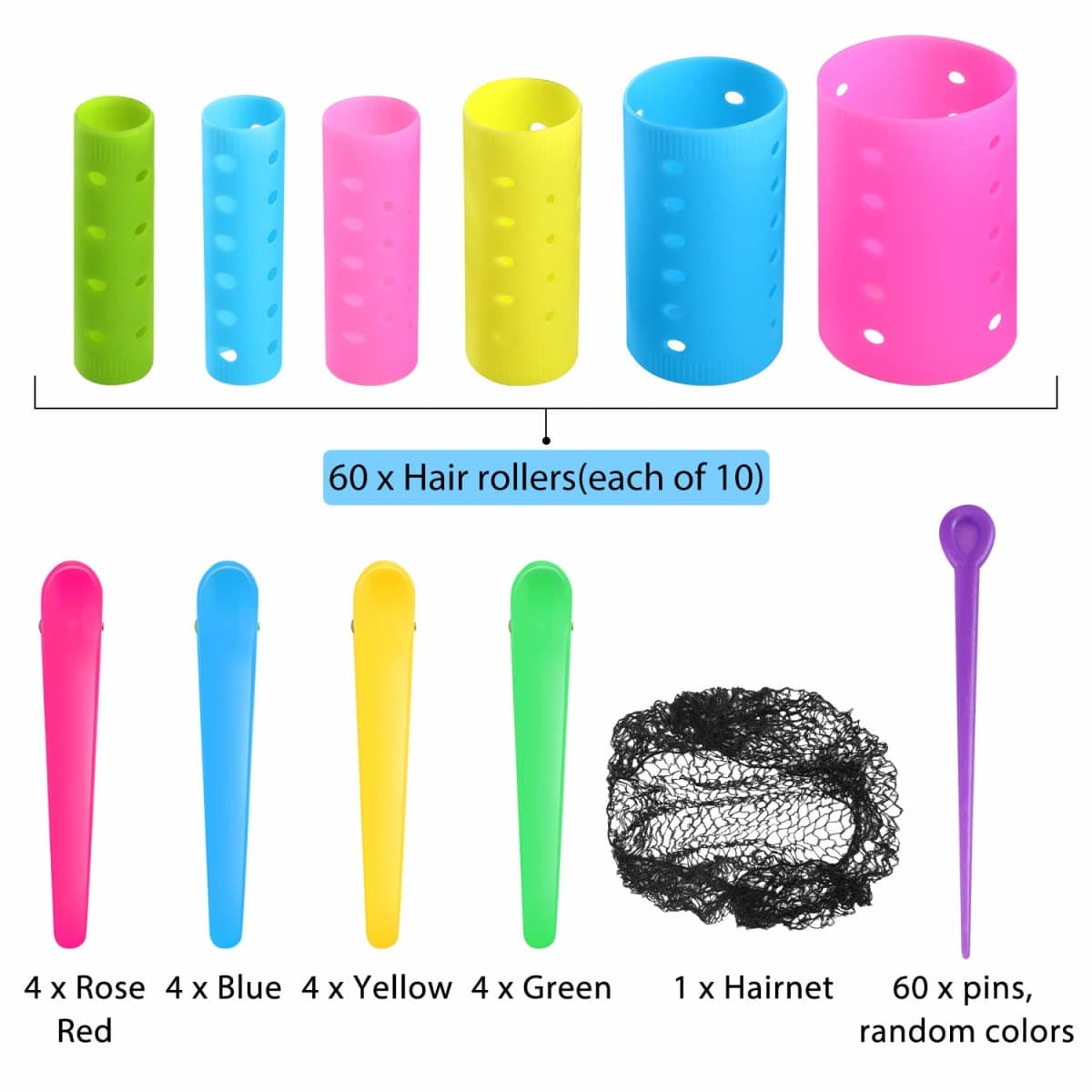141 Pieces Hair Rollers Set Include 60 Plastic Hair Rollers (Multicolor,6 Size) thumbnail 3