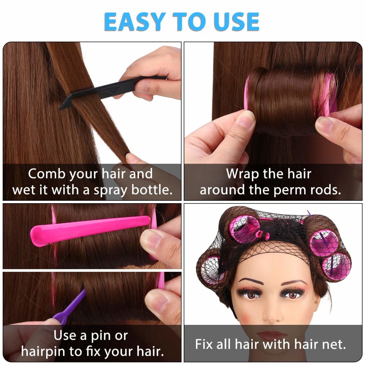 141 Pieces Hair Rollers Set Include 60 Plastic Hair Rollers (Multicolor,6 Size) thumbnail 4