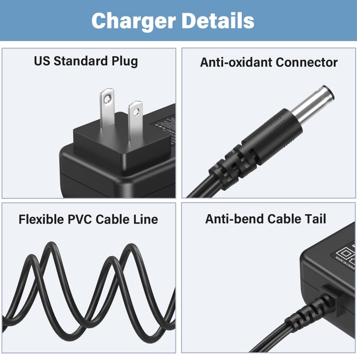 HIENADTOR Charger for Shark VACMOP VM200 VM200C VC205 Hard Floor Vacuum Mop, 6 FT Power Cord, 2 Power Plugs, Compatible with Shark VACMOP VM200 VM200C VC205, Proprietary Connector, Black thumbnail 4