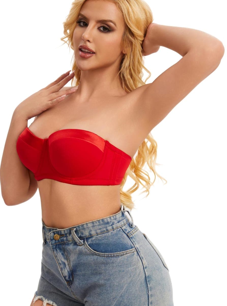 Women's Push up Strapless Bra for Large Breasts with Clear Straps, Never Move On Party Cup B/C/D/DD/DDD/G, Black, 48D thumbnail 2
