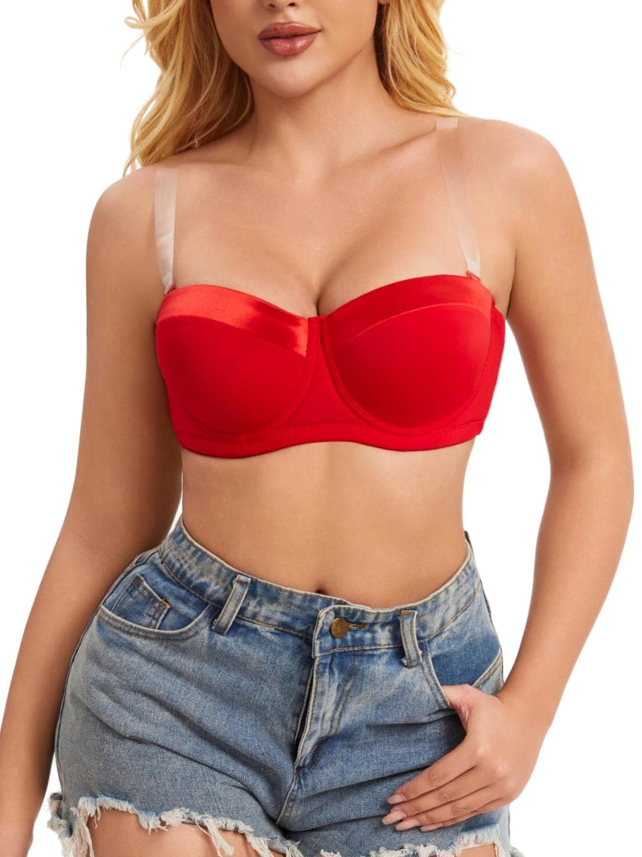 Women's Push up Strapless Bra for Large Breasts with Clear Straps, Never Move On Party Cup B/C/D/DD/DDD/G, Black, 48D thumbnail 3