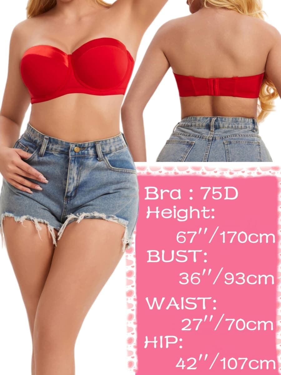 Women's Push up Strapless Bra for Large Breasts with Clear Straps, Never Move On Party Cup B/C/D/DD/DDD/G, Black, 48D thumbnail 4