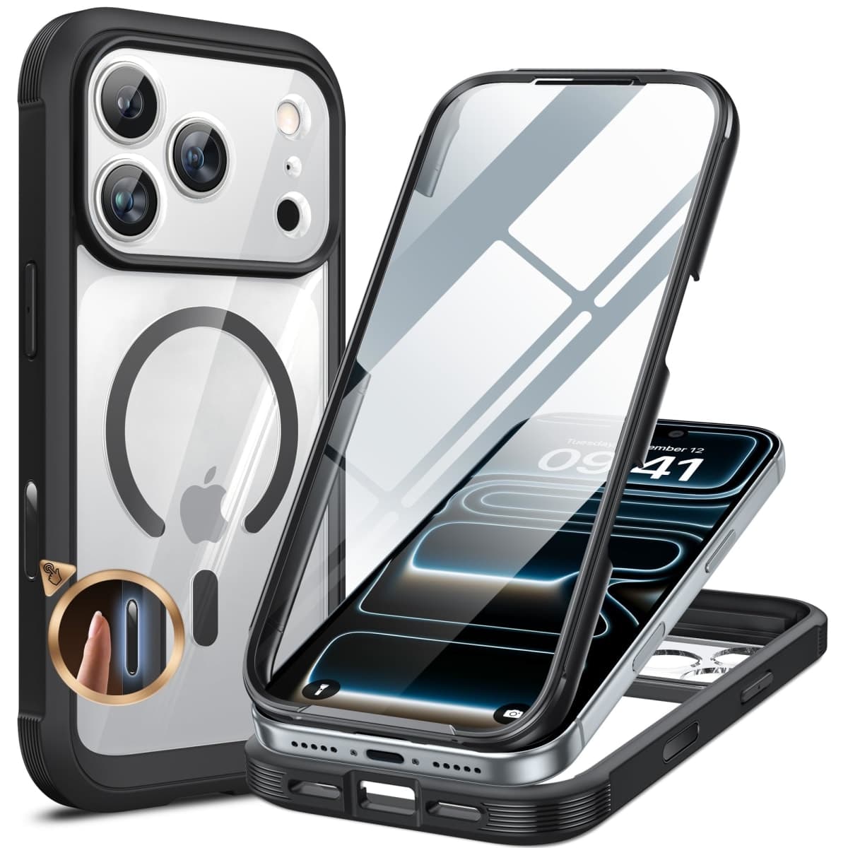 Miracase for iPhone 17 Pro Max Case 6.9" Full-Body Phone Case with Built-in Glass Screen Protector& Full Camera Protector, Camera Control [Magnetic with MagSafe] Drop Proof 17 ProMax Cover, Black — image 1
