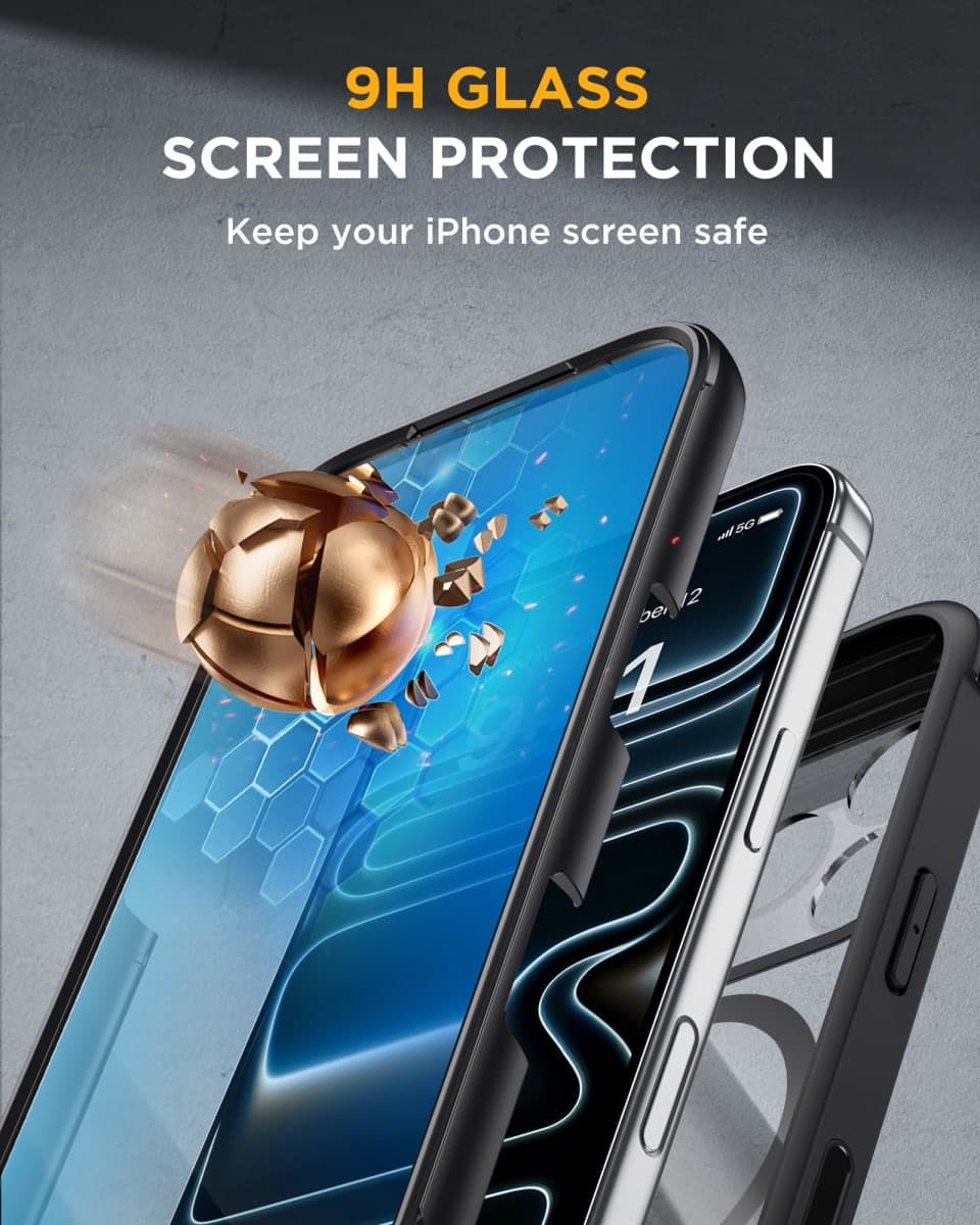 Miracase for iPhone 17 Pro Max Case 6.9" Full-Body Phone Case with Built-in Glass Screen Protector& Full Camera Protector, Camera Control [Magnetic with MagSafe] Drop Proof 17 ProMax Cover, Black thumbnail 4