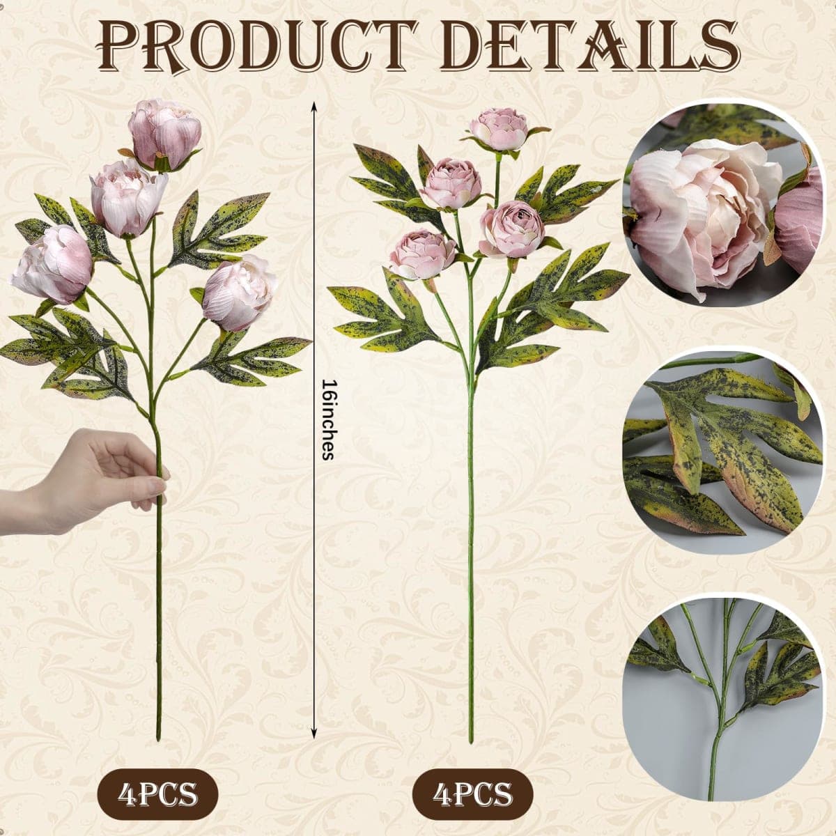 Thiccywoov 8 Pcs Artificial Silk Peony Flowers Bulk Vintage Distressed Fake Peonies Branches with Stems for DIY Bouquet Centerpieces Wedding Fillers Arrangements Shower Decorations thumbnail 3