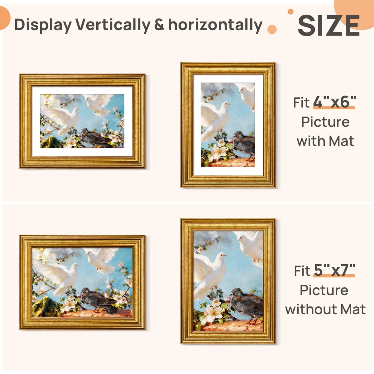 upsimples Vintage 8x8 Picture Frames, Antique Gold Frames Display 4x4 with Mat or 8 x 8 Without for Wall or Tabletop Decor, 1pack thumbnail 2