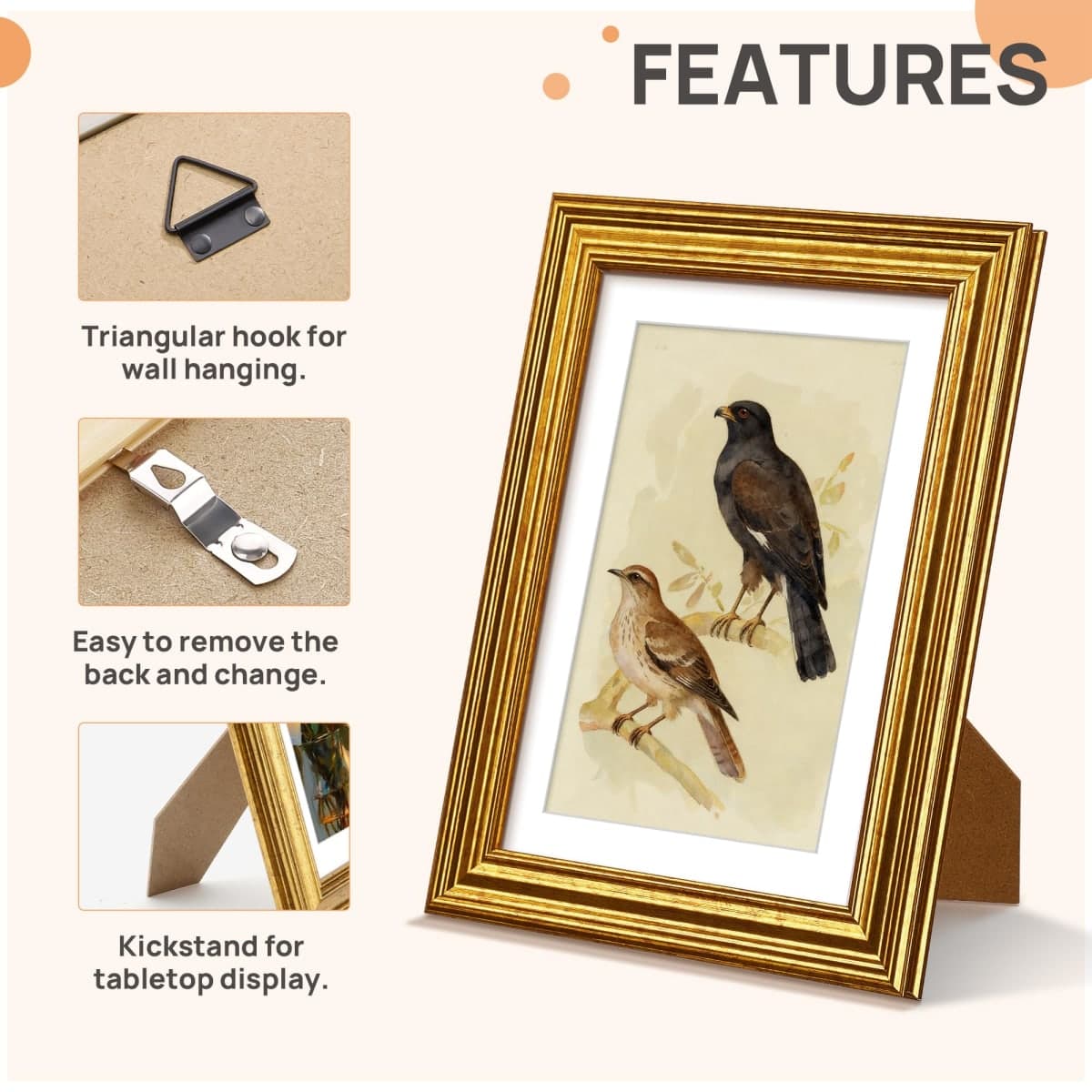 upsimples Vintage 8x8 Picture Frames, Antique Gold Frames Display 4x4 with Mat or 8 x 8 Without for Wall or Tabletop Decor, 1pack thumbnail 5