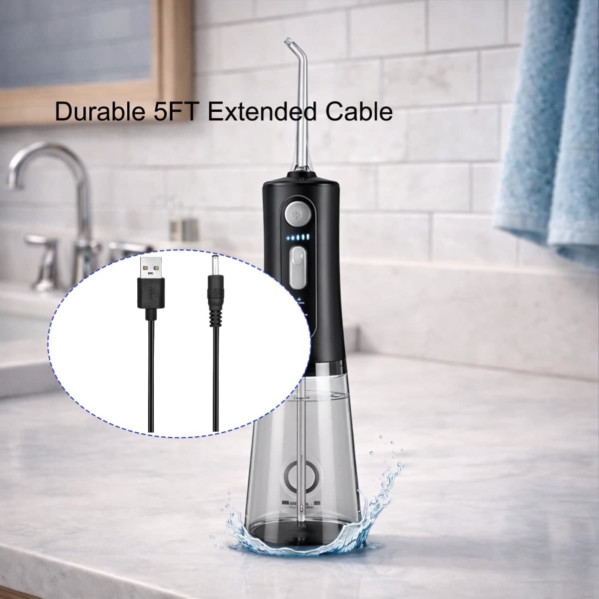 AZJCKEW USB Charger Cable Compatible with Bitvae D2 R1 R2 S2 Fairywill 917 508 507 D1 D3 D7 D8 7AM2M AM105 AM110 Sonic Toothbrush, DC 3.5mm USB Charging Cord, 5FT Black Cable thumbnail 5
