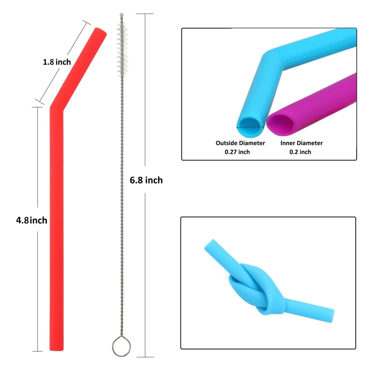 Reusable Silicone Straws for Toddlers & Kids - 6 pcs Flexible Short Drink 6.6" Straws for 6-10 oz Yeti/Rtic/Ozark Tumblers & 2 Cleaning Brushes - BPA Free, no Rubber Tast thumbnail 2