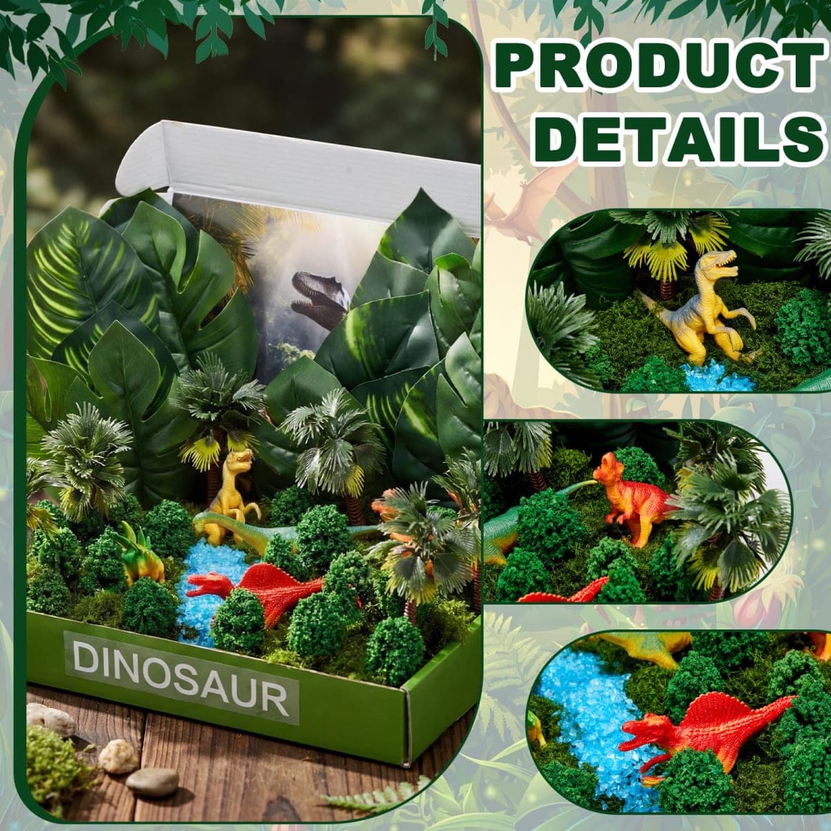 AmazingSpark Rainforest Diorama Kit Forest Animals Figures Including Diorama Box Model Tree, 3D Model Supplies for Birthday Party Favor(67 Pcs,Dinosaur) thumbnail 4