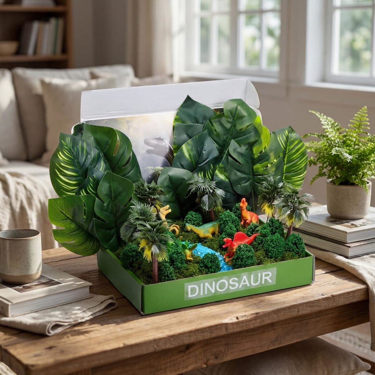 AmazingSpark Rainforest Diorama Kit Forest Animals Figures Including Diorama Box Model Tree, 3D Model Supplies for Birthday Party Favor(67 Pcs,Dinosaur) thumbnail 5