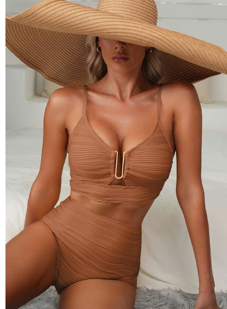 Herseas 2 Piece Bestselling Bikini Set U-Wire Cutout Swimsuit High Waisted Textured 2025 Summer Beach Swim Bathing Suits thumbnail 3