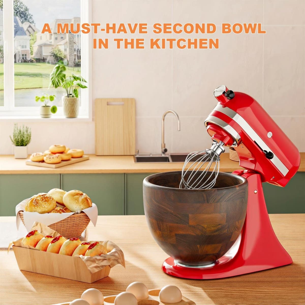 Premium Walnut Wood Mixing Bowl Compatible with KitchenAid 4.5 & 5 QT Tilt-Head Models thumbnail 3