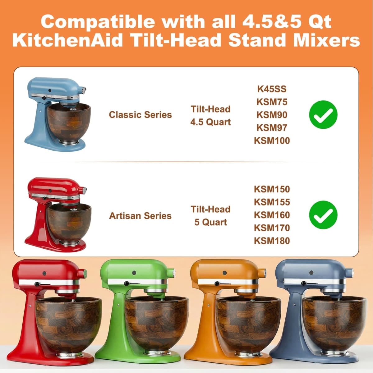 Premium Walnut Wood Mixing Bowl Compatible with KitchenAid 4.5 & 5 QT Tilt-Head Models thumbnail 4
