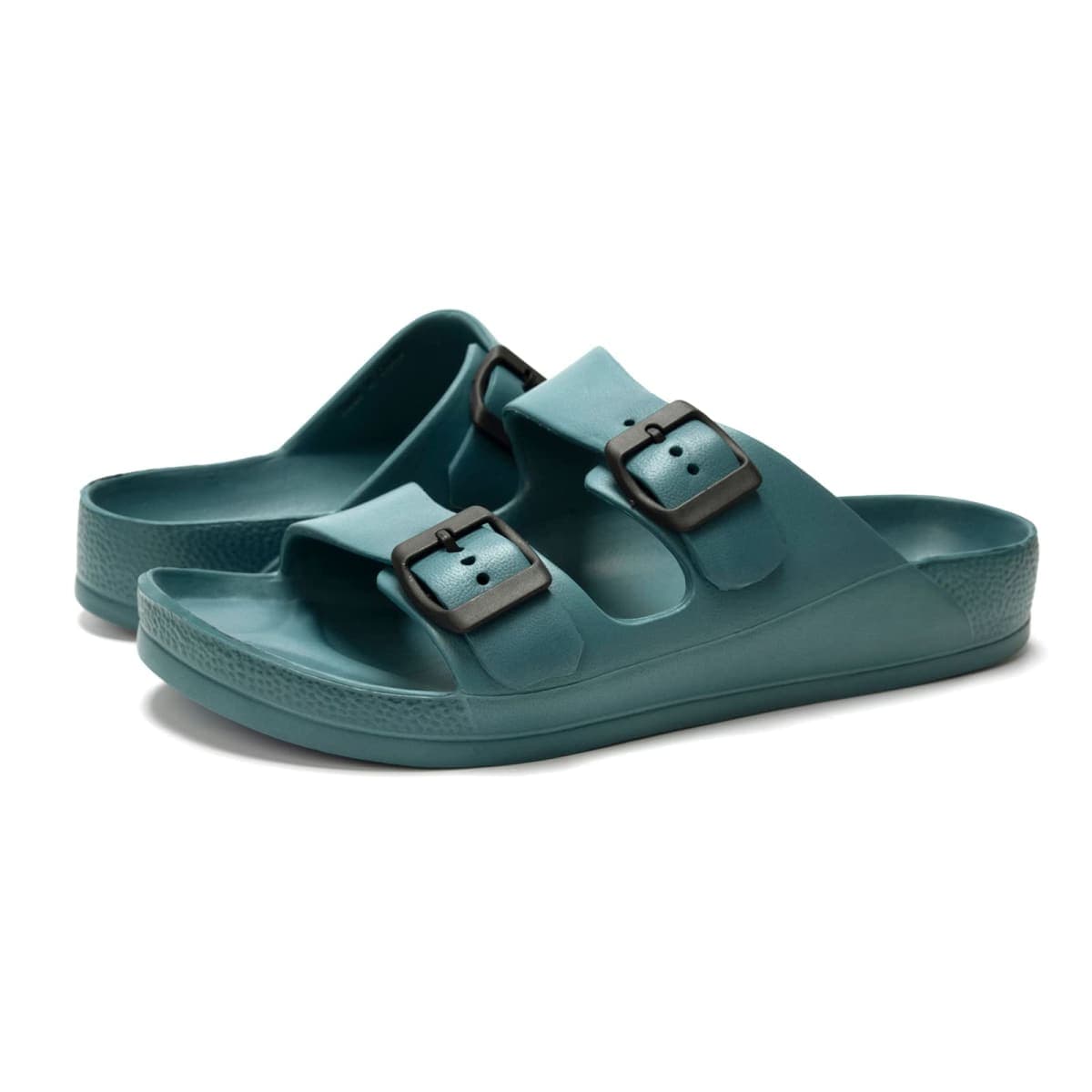FUNKYMONKEY Men's Comfort Slides Double Buckle Adjustable EVA Flat Sandals (9 M US, PEACOCK BLUE/SPK) thumbnail 5
