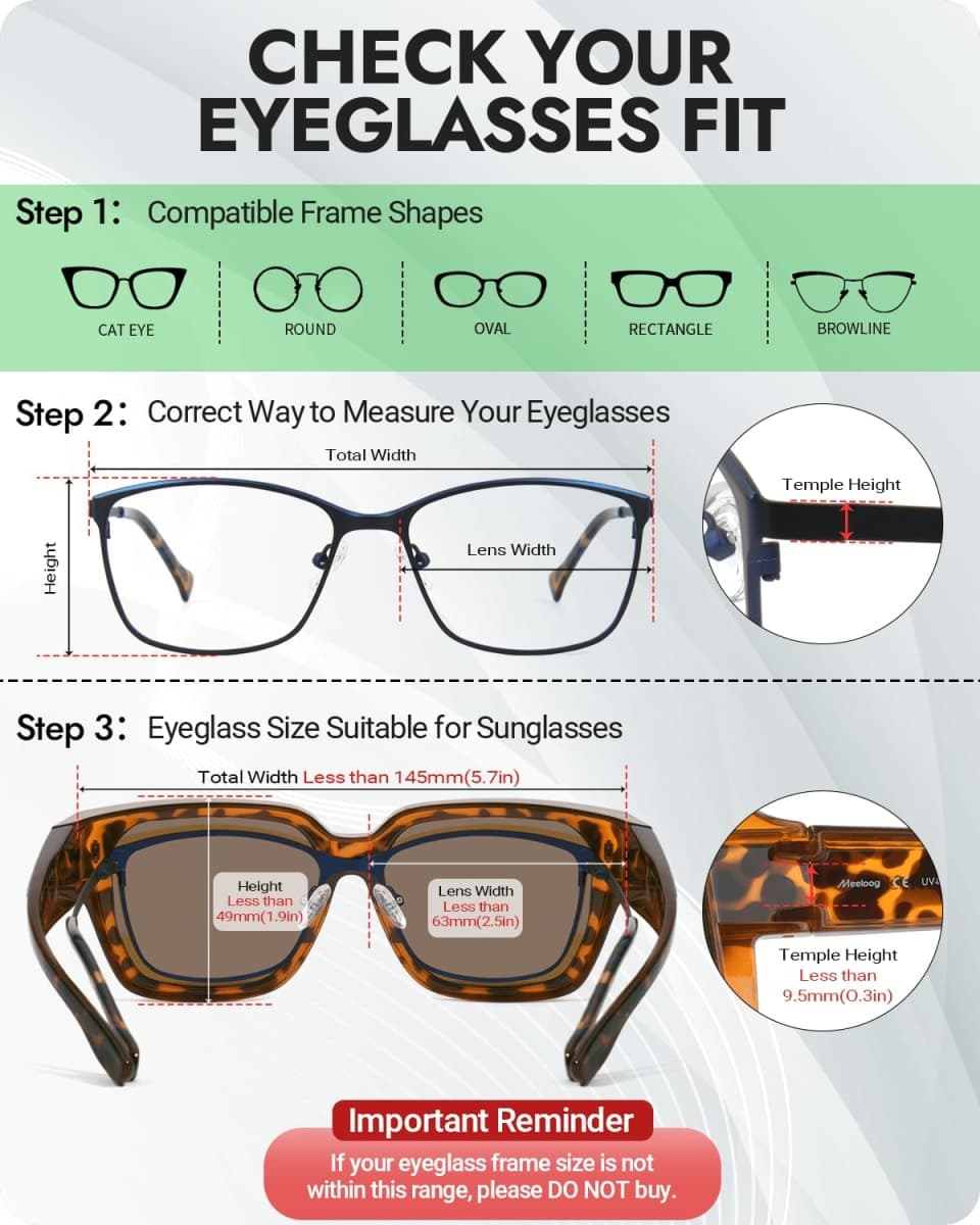 Meeloog Polarized Fit Over Glasses Sunglasses for Women Men, Rectangle Wrap Around Covers Shades for Driving MST0072, P1 Tortoise Frame/Brown Lens thumbnail 4