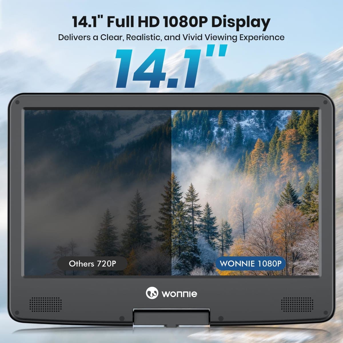 WONNIE 16.9" Portable Blu ray DVD Player with 14.1" 1080P HD Swivel Screen, 4-Hour Rechargeable Battery, Supports HDMI Output, Surround Audio, Last Memory, USB/SD Card, AV in thumbnail 2