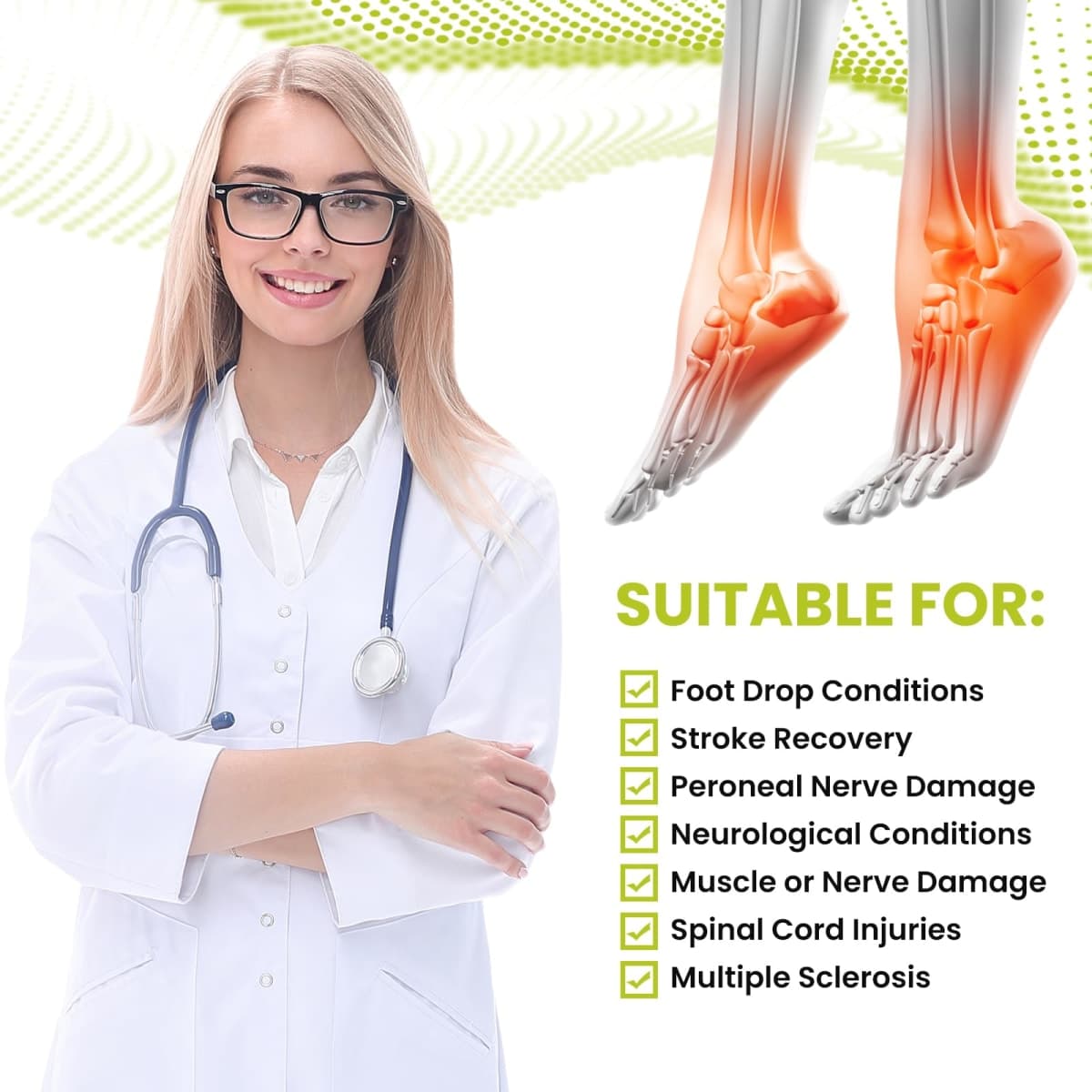 Bukihome Adjustable AFO Foot Drop Brace - Foot Support for Walking with Shoes, Socks, or Barefoot - Relieves Foot Drop, Plantar Fasciitis, Stroke & MS Recovery - Unisex（Right） thumbnail 3
