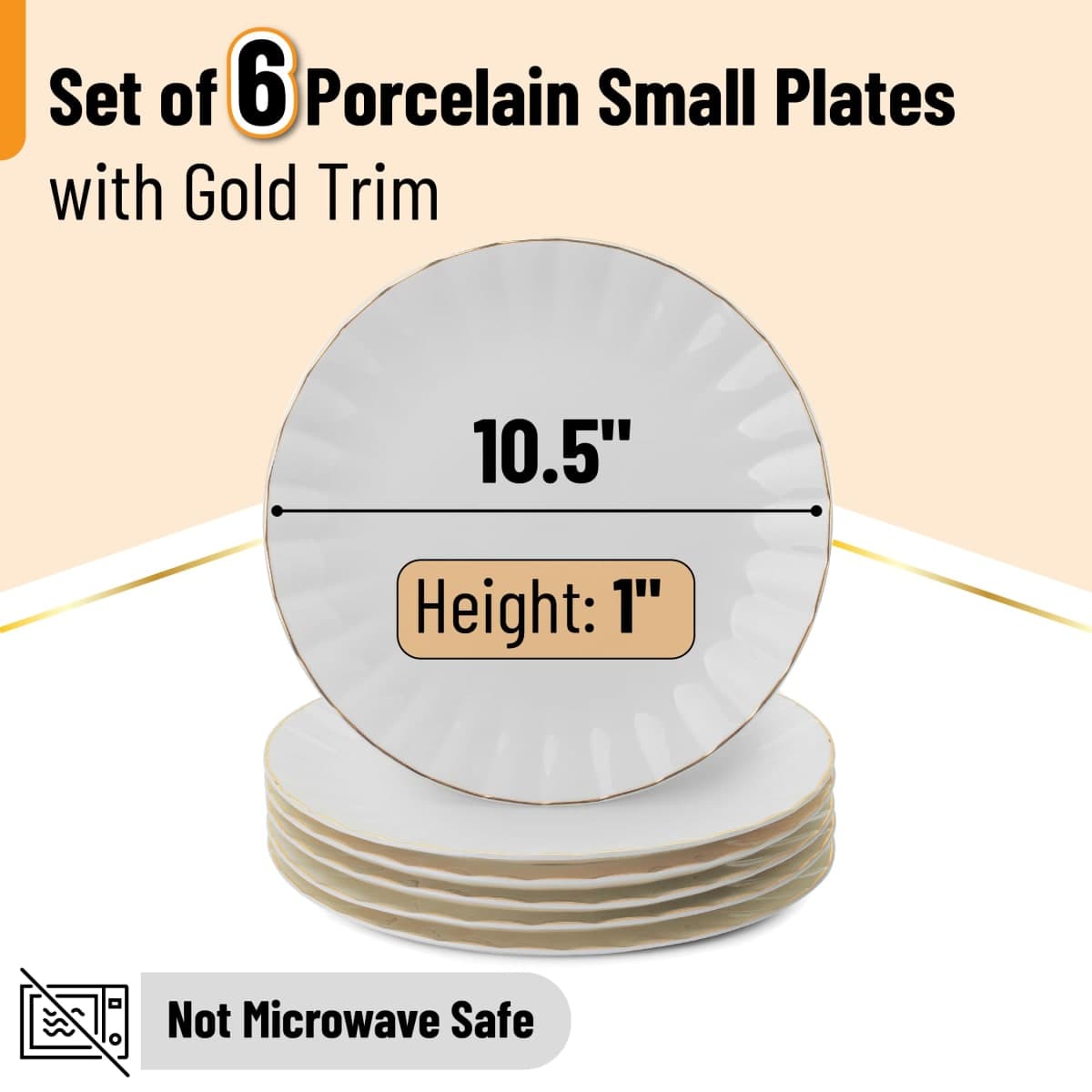 BTaT- Porcelain Dinner Plates with Gold Trim,10.5 inch, Set of 6, White Dinner Plates Bulk, Christmas Gifts thumbnail 2