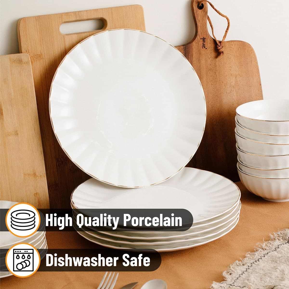 BTaT- Porcelain Dinner Plates with Gold Trim,10.5 inch, Set of 6, White Dinner Plates Bulk, Christmas Gifts thumbnail 3