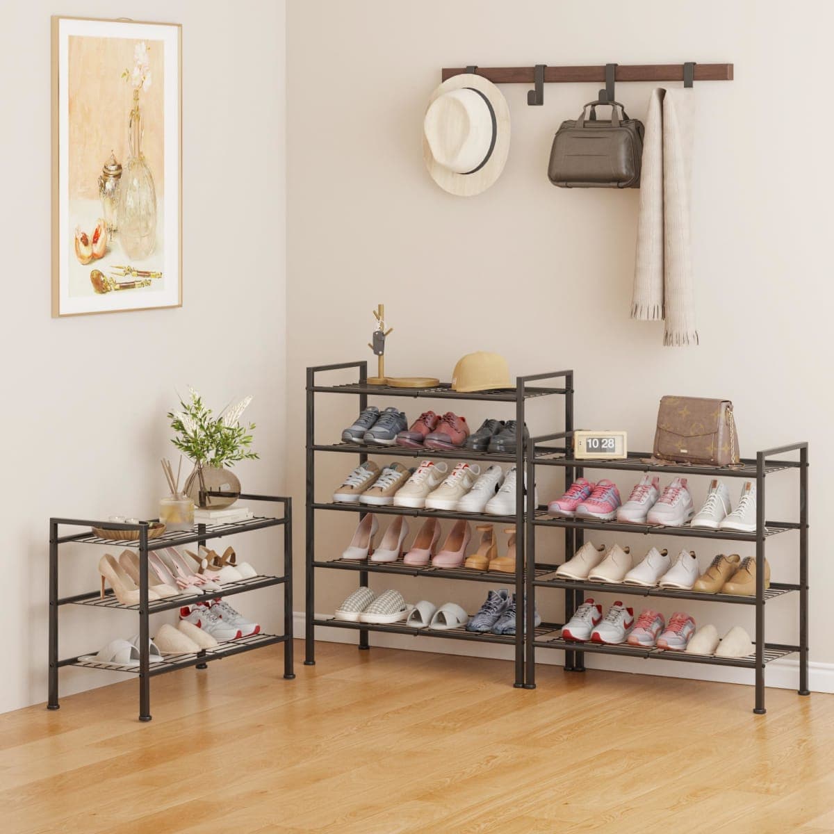 DongRong Simple 4 Tier Shoe Rack,Metal Stackable Shoe Storage Organizer for Closet,Entryway, Bedroom, Black (Black, 4-Tier) thumbnail 4