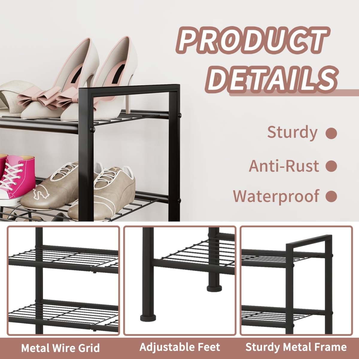 DongRong Simple 4 Tier Shoe Rack,Metal Stackable Shoe Storage Organizer for Closet,Entryway, Bedroom, Black (Black, 4-Tier) thumbnail 5