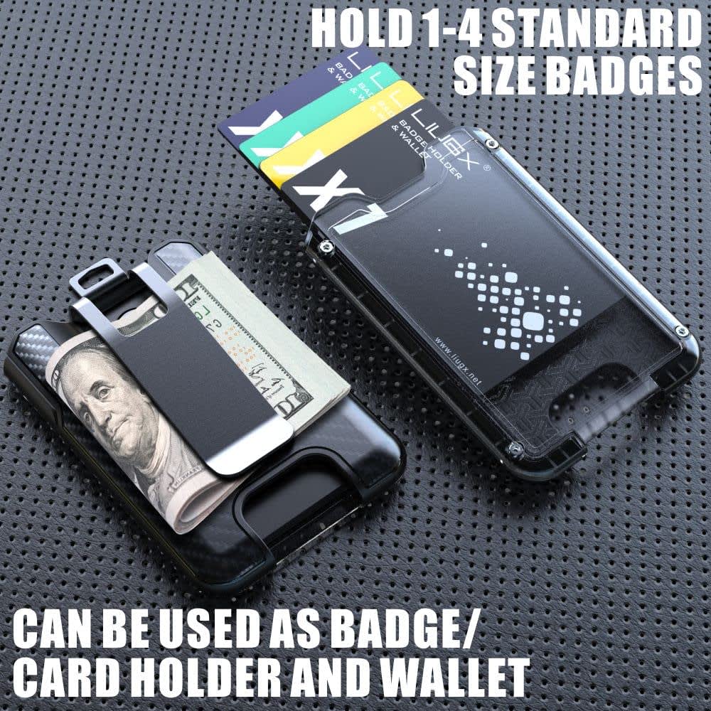 LIUGX Badge Holder/Card Holder/Portable Wallet with Metal Clip - Durable Polycarbonate ID/Credit Card Holder (Holds 1to 4 Cards) for Office, Laborer, Police, Work, Dark Blue, Rugged badge holder for 4 thumbnail 4