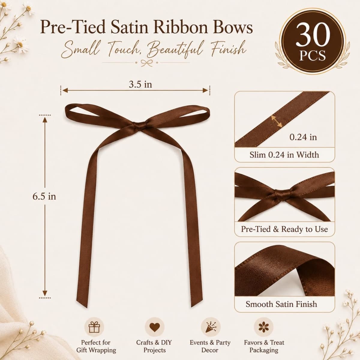 30 Pack Brown Ribbon Bow Cake Toppers Birthday Decorations Coquette Bow Cupcake Toppers for Cake Dessert Wedding Bridal Balloon Wall Party Supplies thumbnail 3